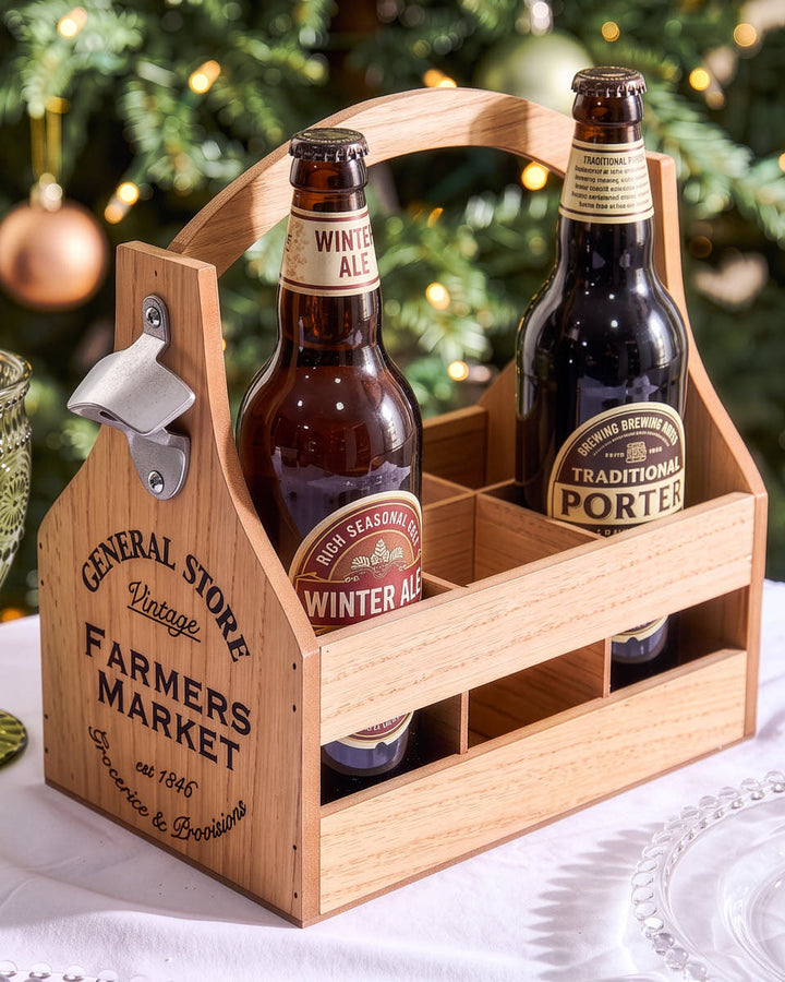 Six Compartment Bottle Caddy with Opener