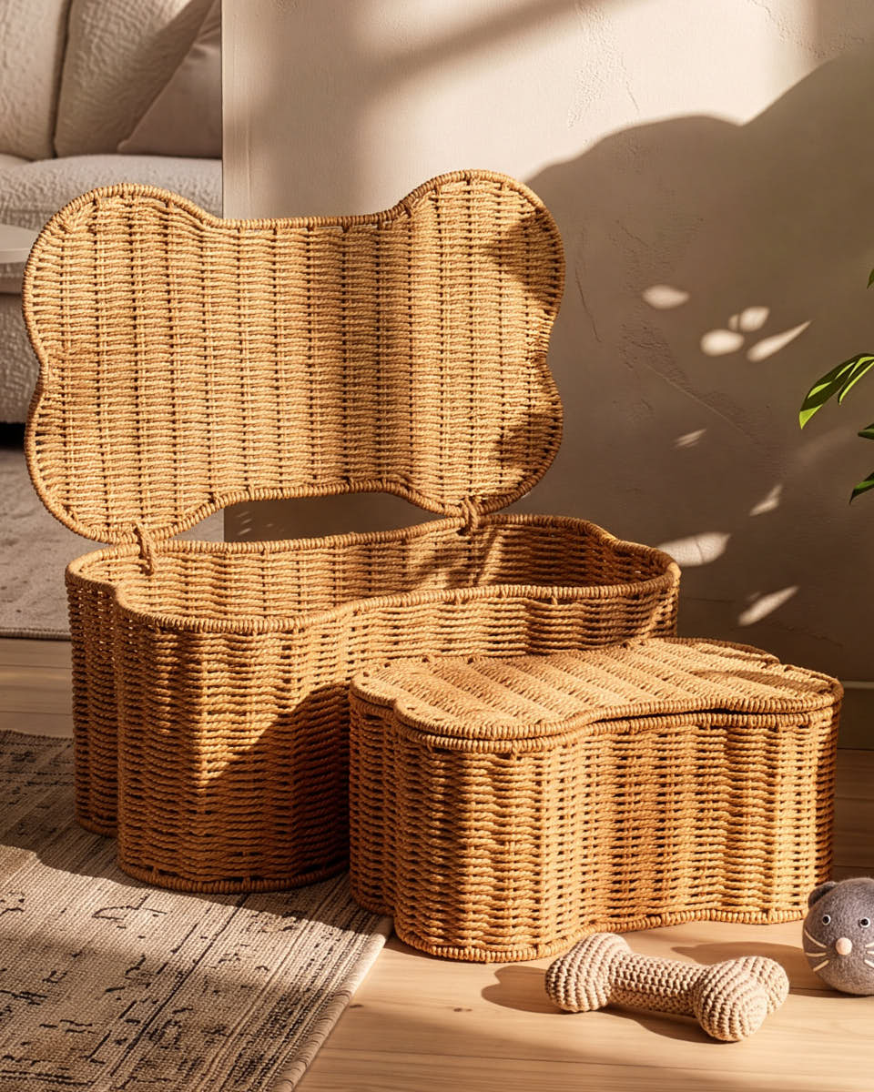 Set of 2 Rattan Bone Baskets