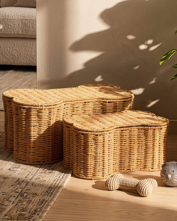 Set of 2 Rattan Bone Baskets