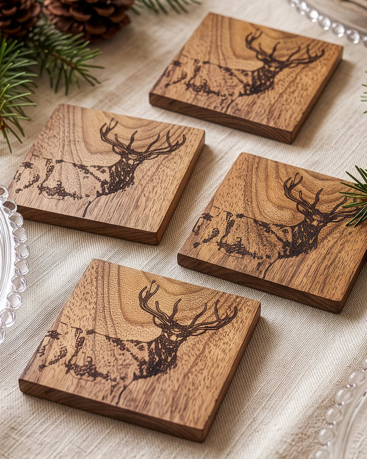 Engraved Stag Coaster Set of 4