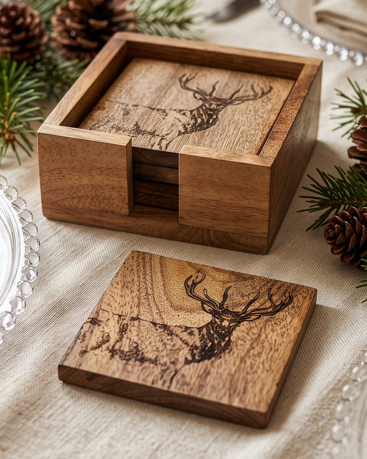 Engraved Stag Coaster Set of 4