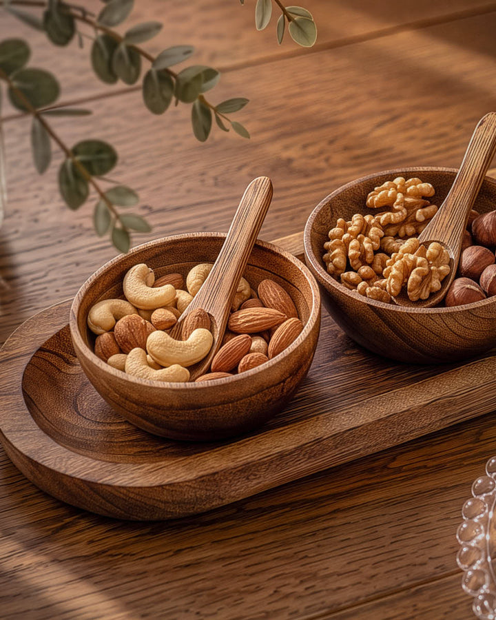 Mango Wood Serving Bowls On Tray