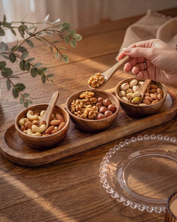 Mango Wood Serving Bowls On Tray