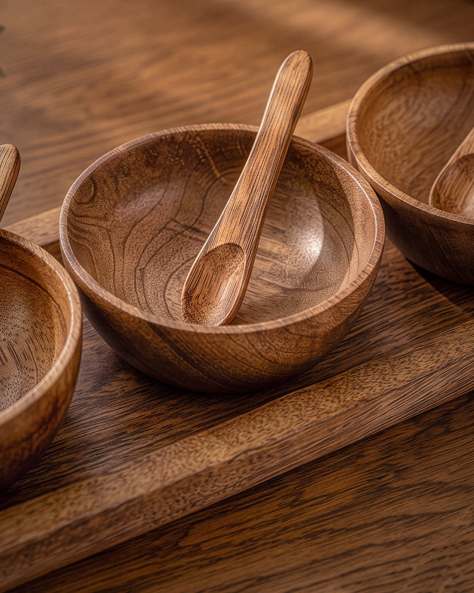 Mango Wood Serving Bowls On Tray