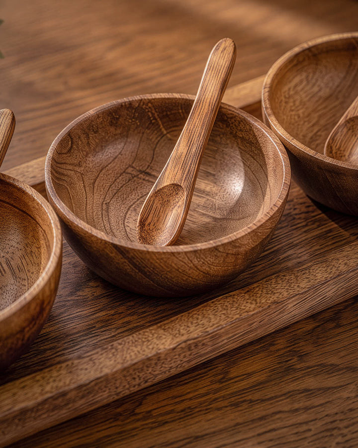 Mango Wood Serving Bowls On Tray