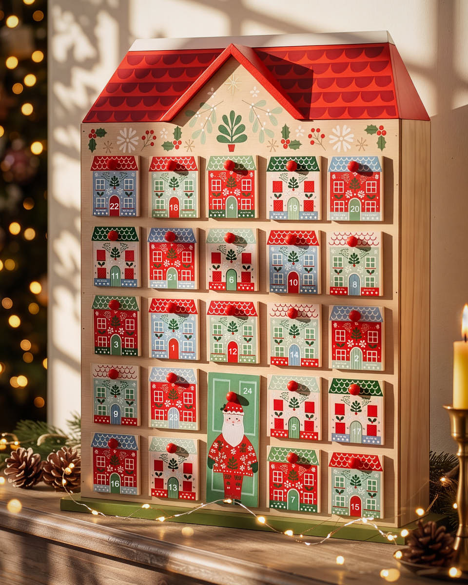 Wooden Townhouse Reusable Advent Calendar