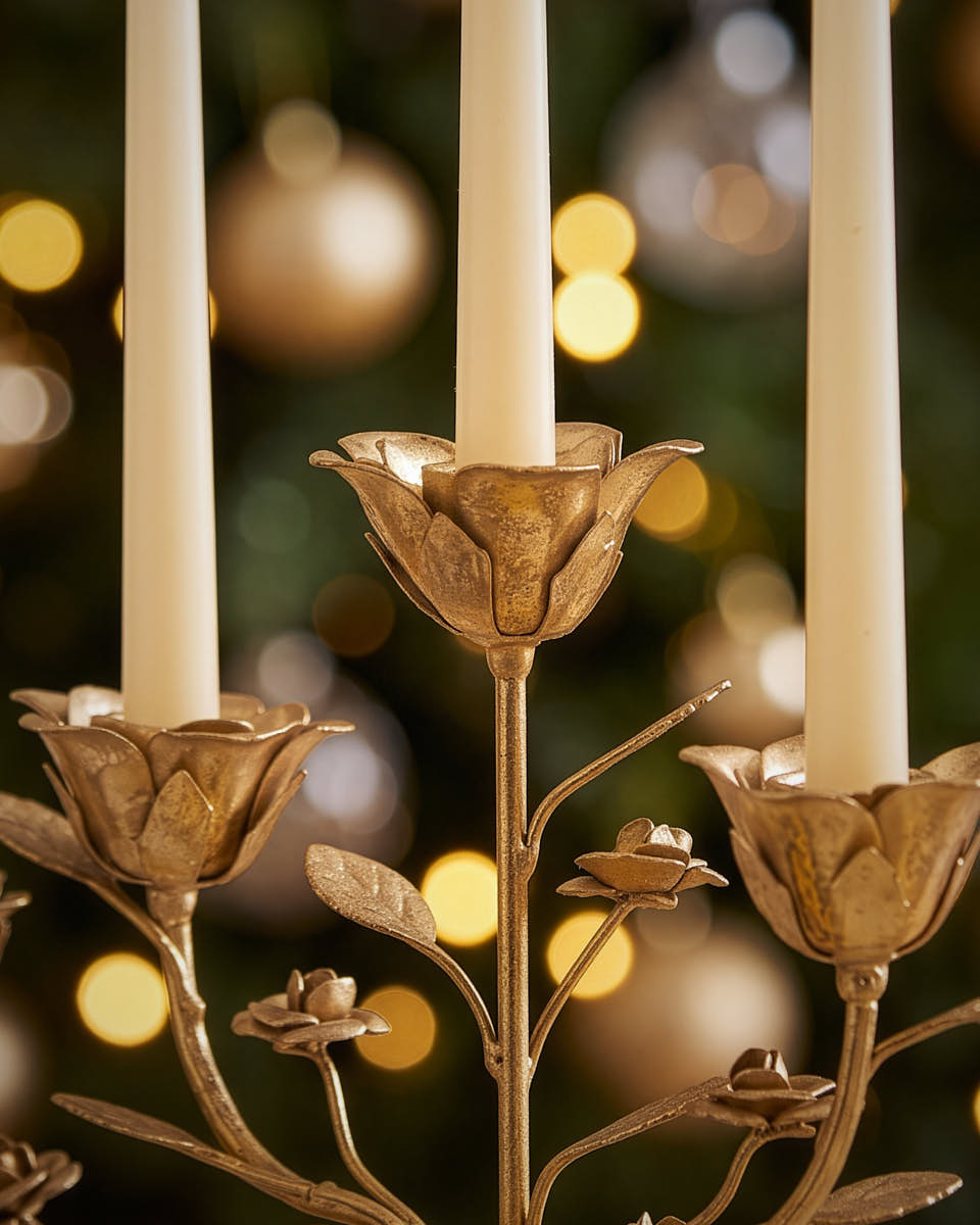 Aged Gold Floral Candelabra