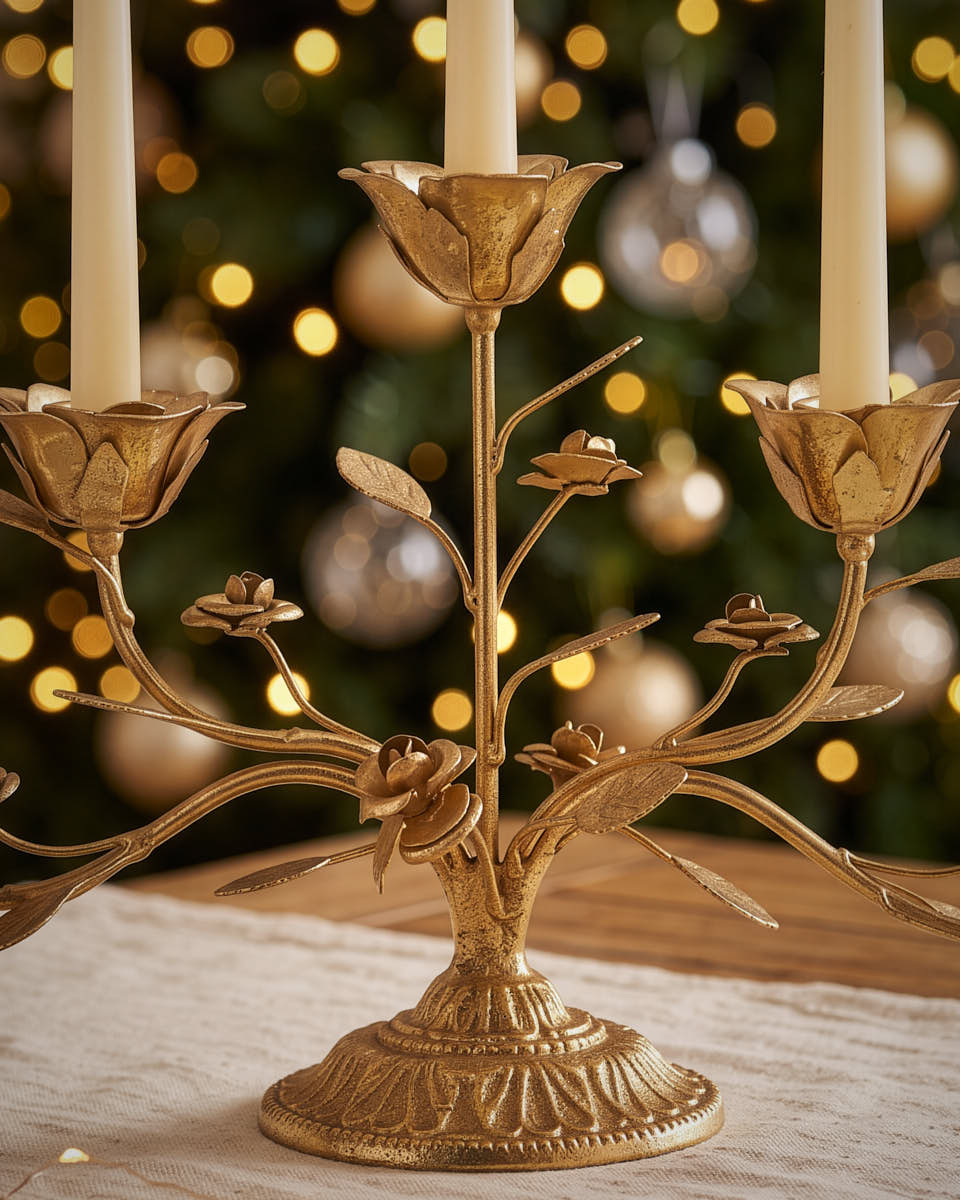 Aged Gold Floral Candelabra