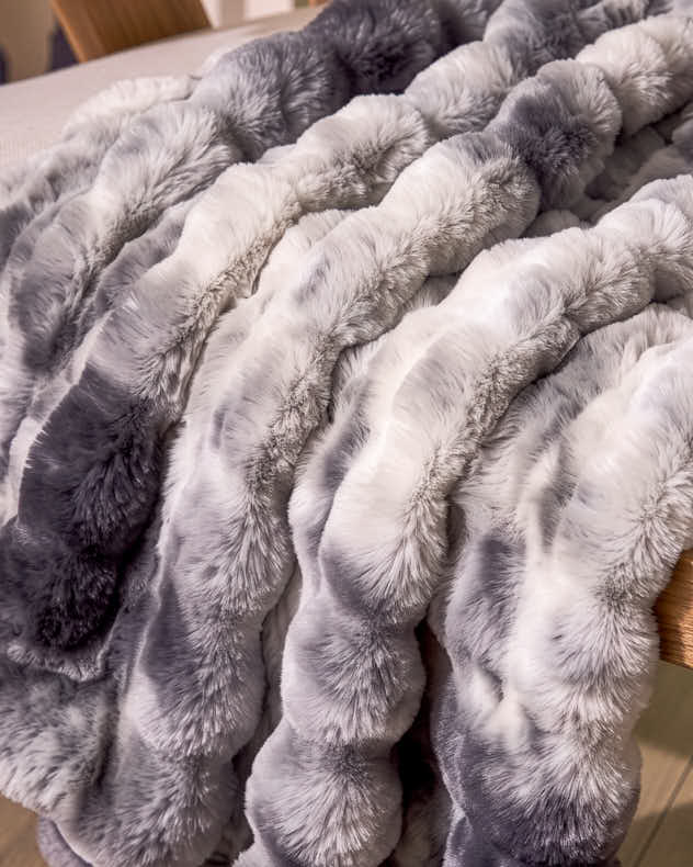 Grey Marbled Luxe Faux Fur Throw