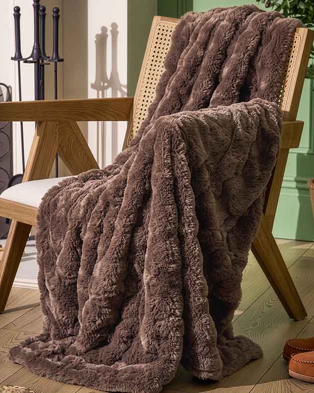 Chestnut Brown Textured Luxe Faux Fur Throw