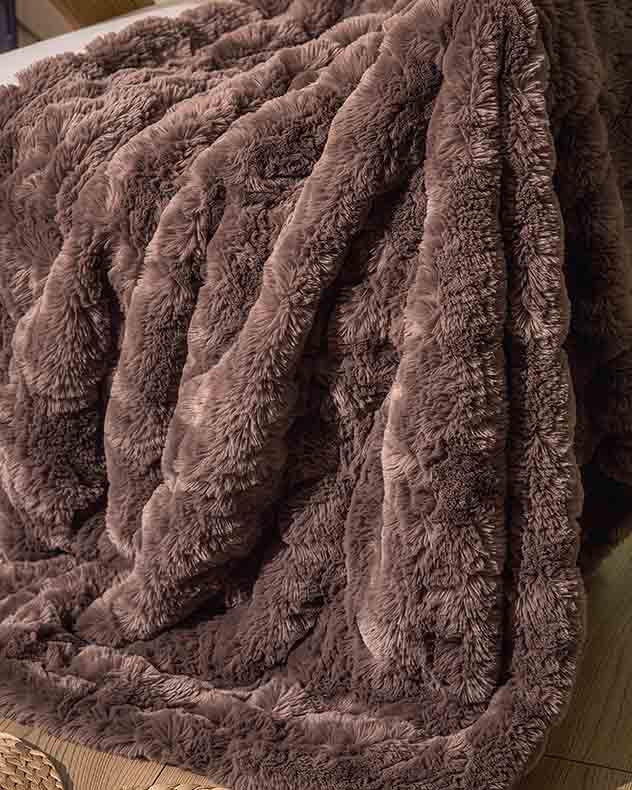 Chestnut Brown Textured Luxe Faux Fur Throw