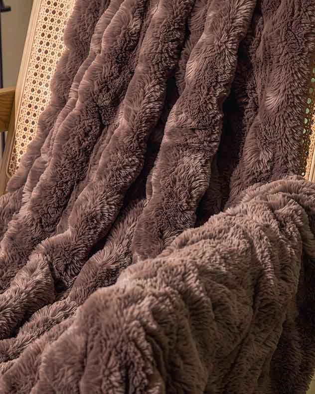 Chestnut Brown Textured Luxe Faux Fur Throw