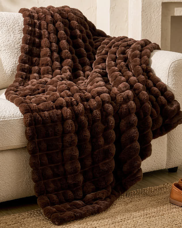 Ribbed Textured Luxe Faux Fur Throw
