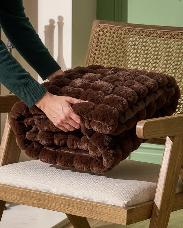 Ribbed Brown Luxe Faux Fur Throw