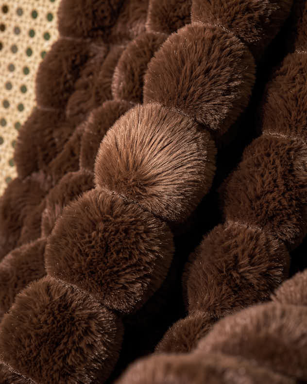 Ribbed Brown Luxe Faux Fur Throw