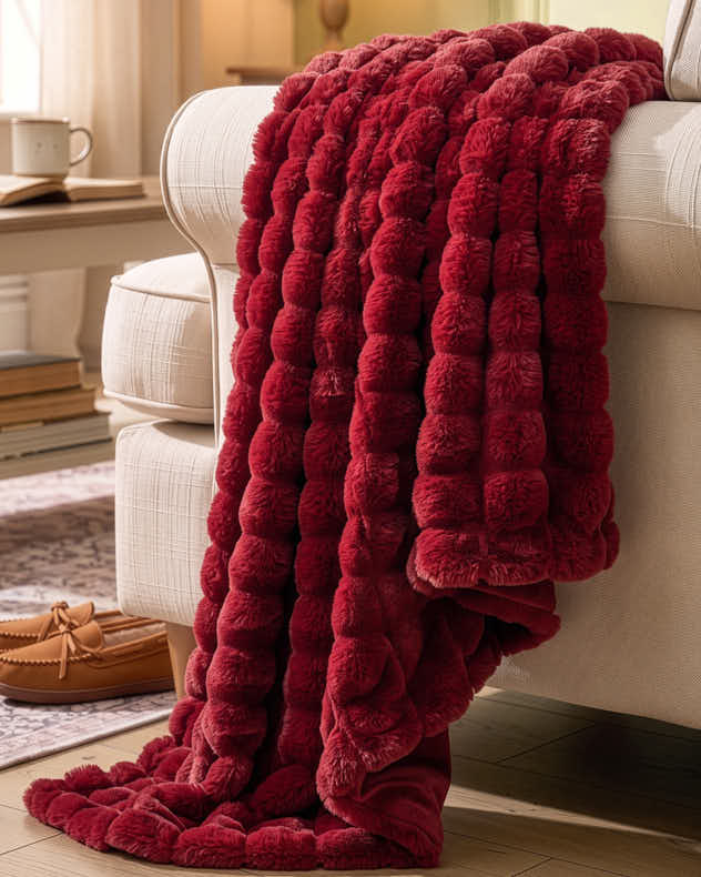 Ribbed Textured Luxe Faux Fur Throw