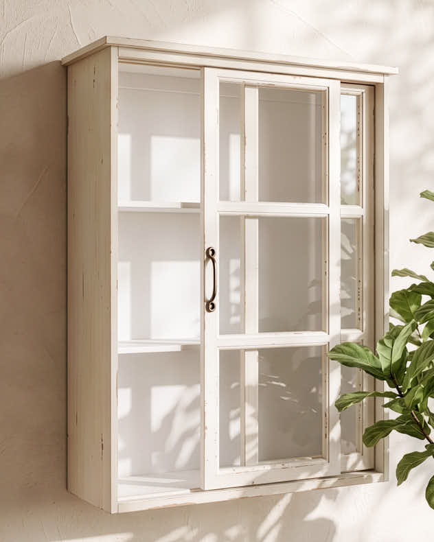 Antique Cream Display Wall Cabinet