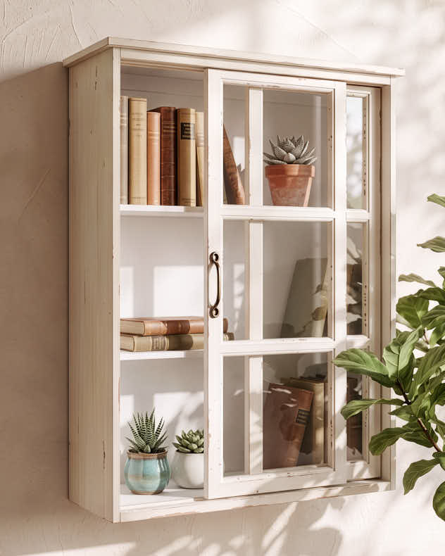 Antique Cream Display Wall Cabinet