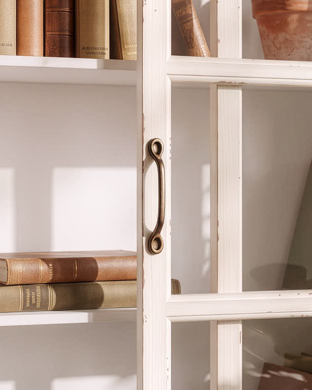 Antique Cream Display Wall Cabinet