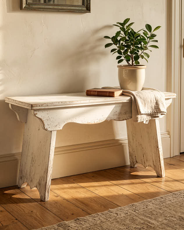 Antique Cream Distressed Bench