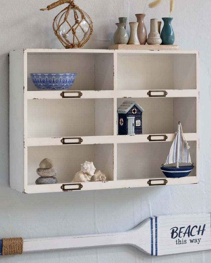 White 6 Compartment Wall Shelf