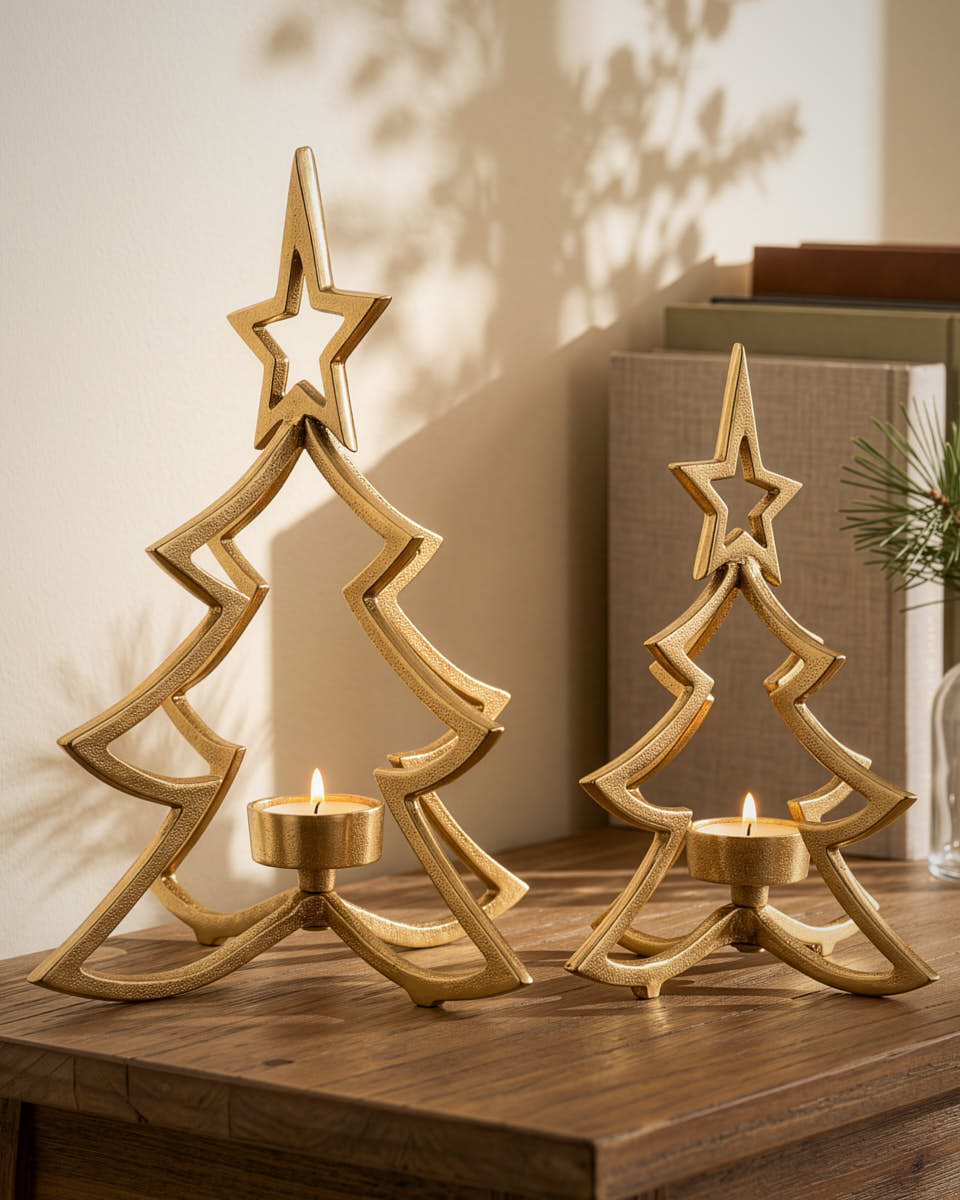 Gold Christmas Tree Candle Holder