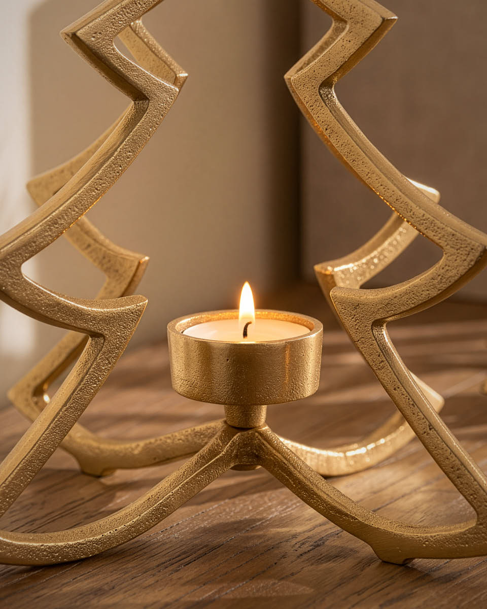 Gold Christmas Tree Candle Holder