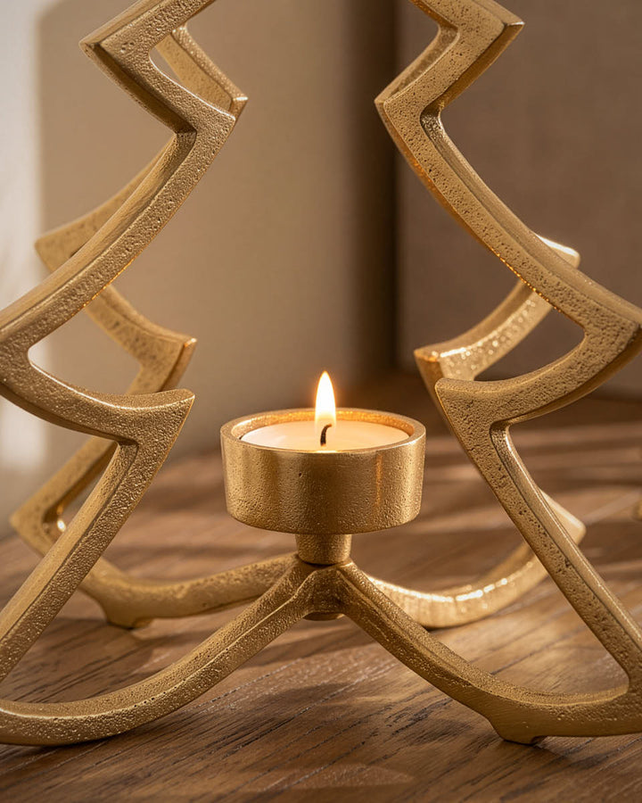 Gold Christmas Tree Candle Holder