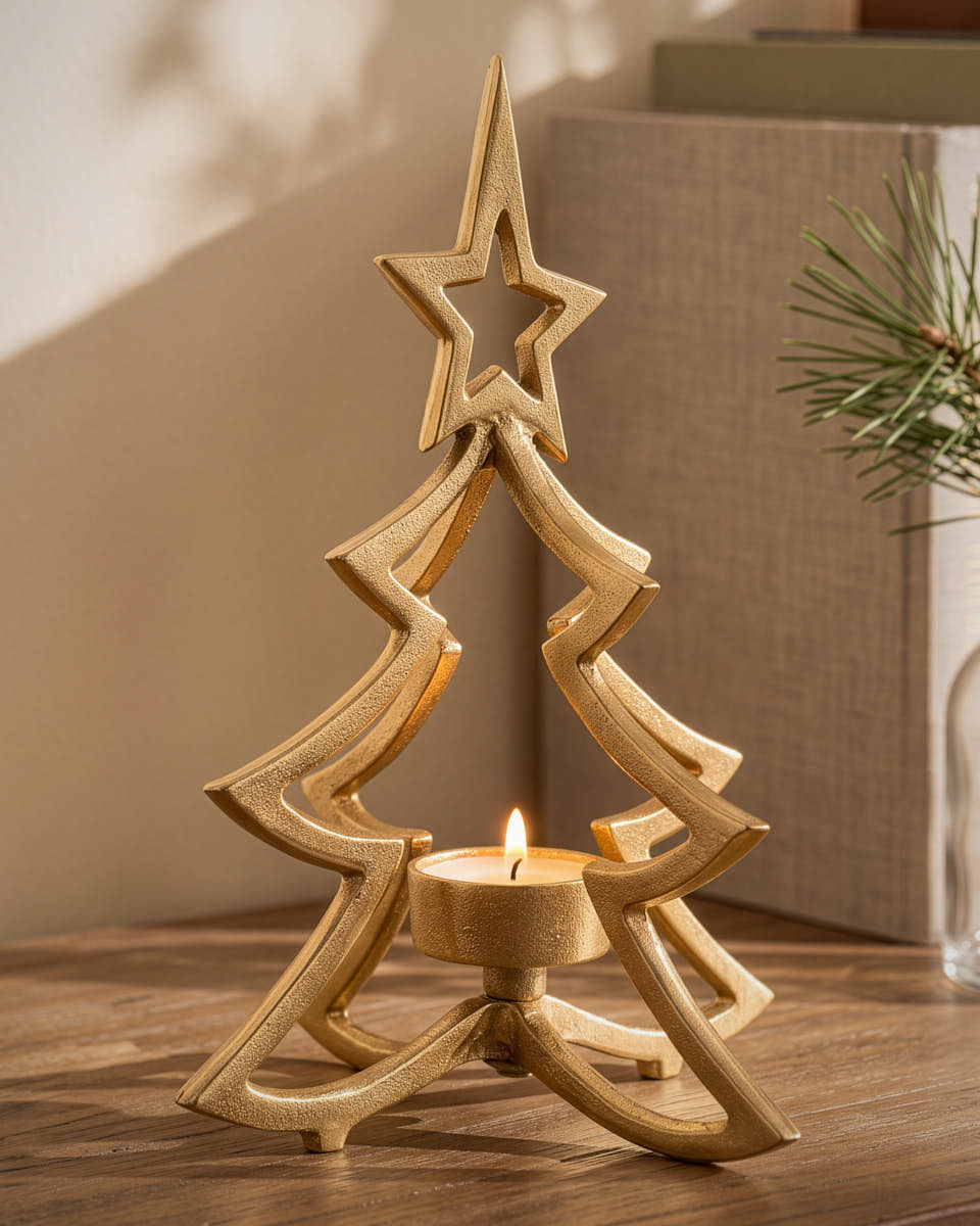 Gold Christmas Tree Candle Holder