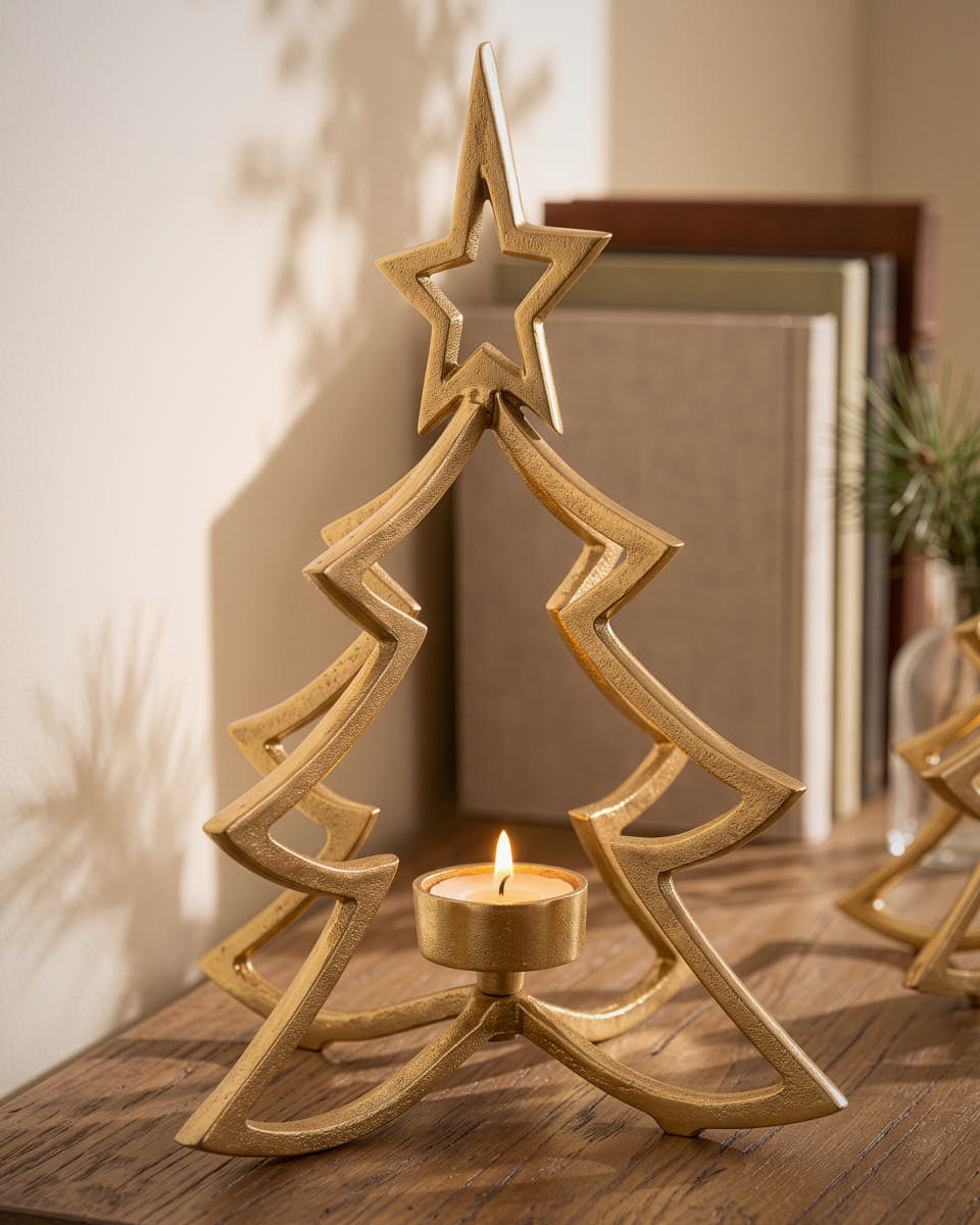 Gold Christmas Tree Candle Holder