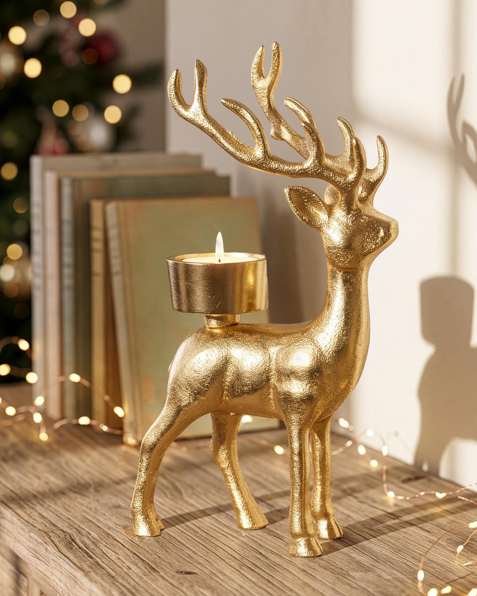 Gold Reindeer Candle Holder