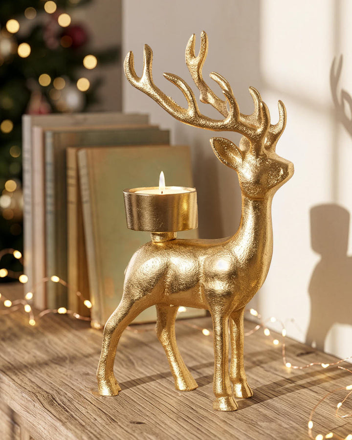 Gold Reindeer Candle Holder