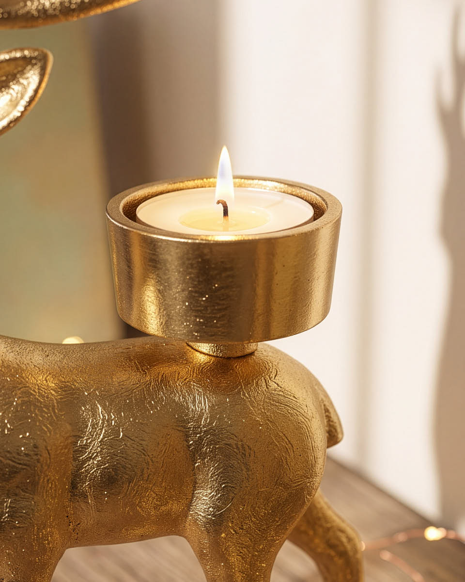 Gold Reindeer Candle Holder