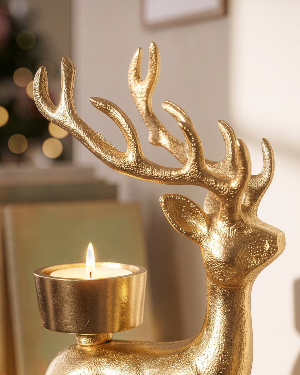 Gold Reindeer Candle Holder