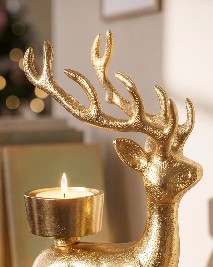 Gold Reindeer Candle Holder