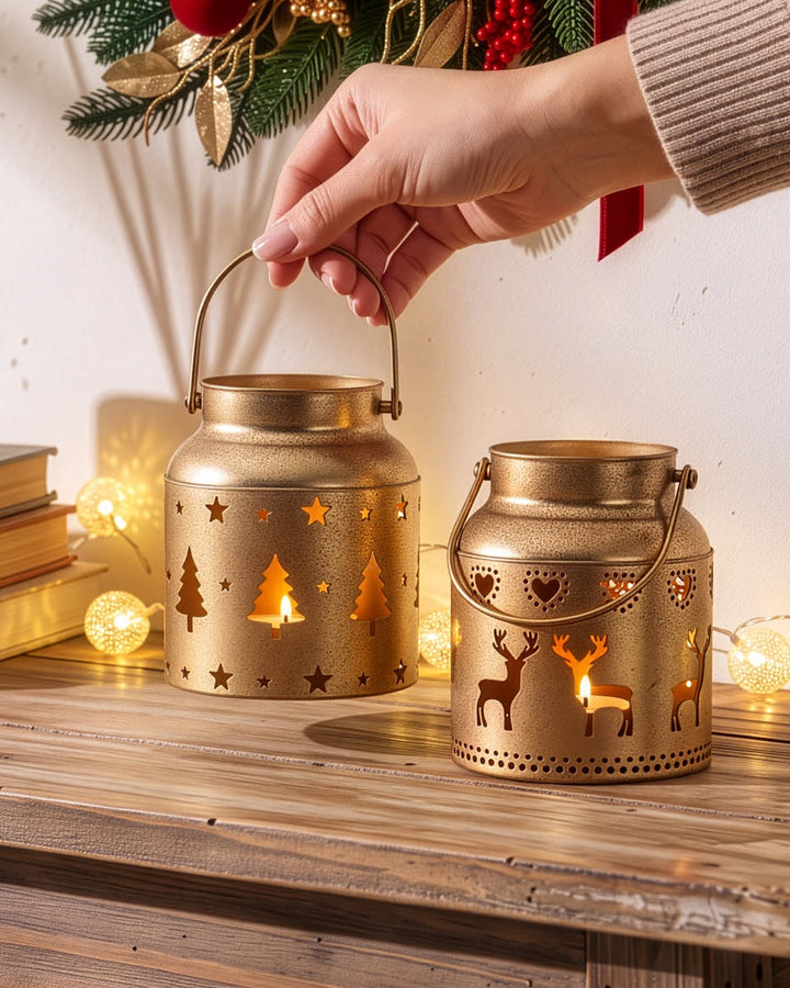 Gold Cut Out Candle Lantern