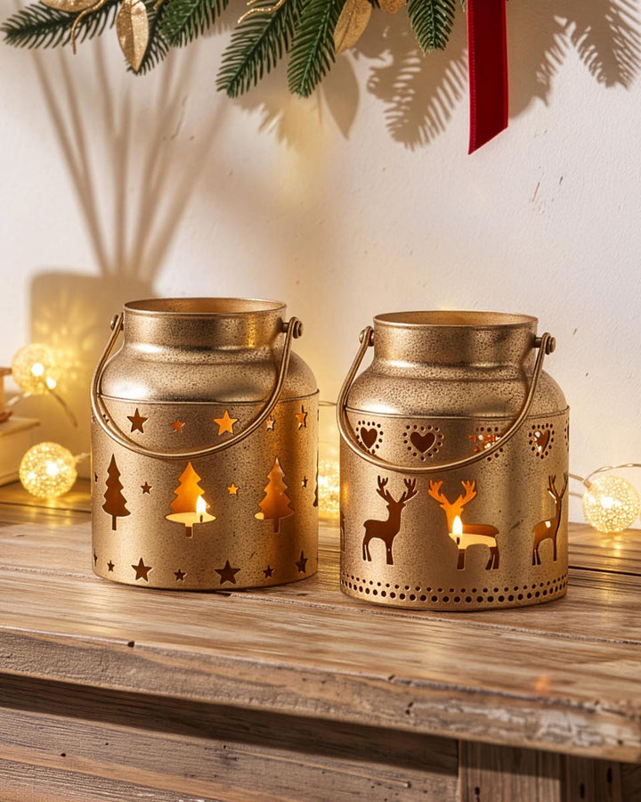 Gold Cut Out Candle Lantern