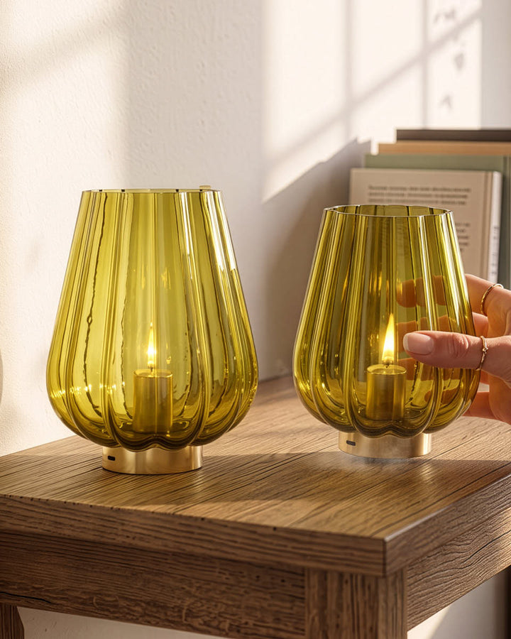 Olive Green Glass LED Lantern