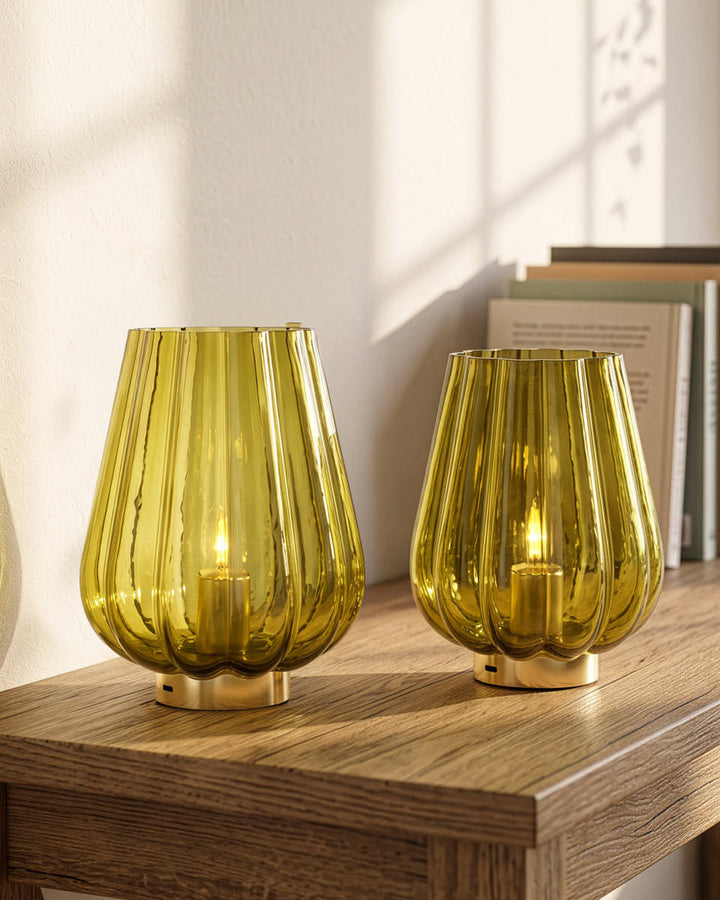 Olive Green Glass LED Lantern