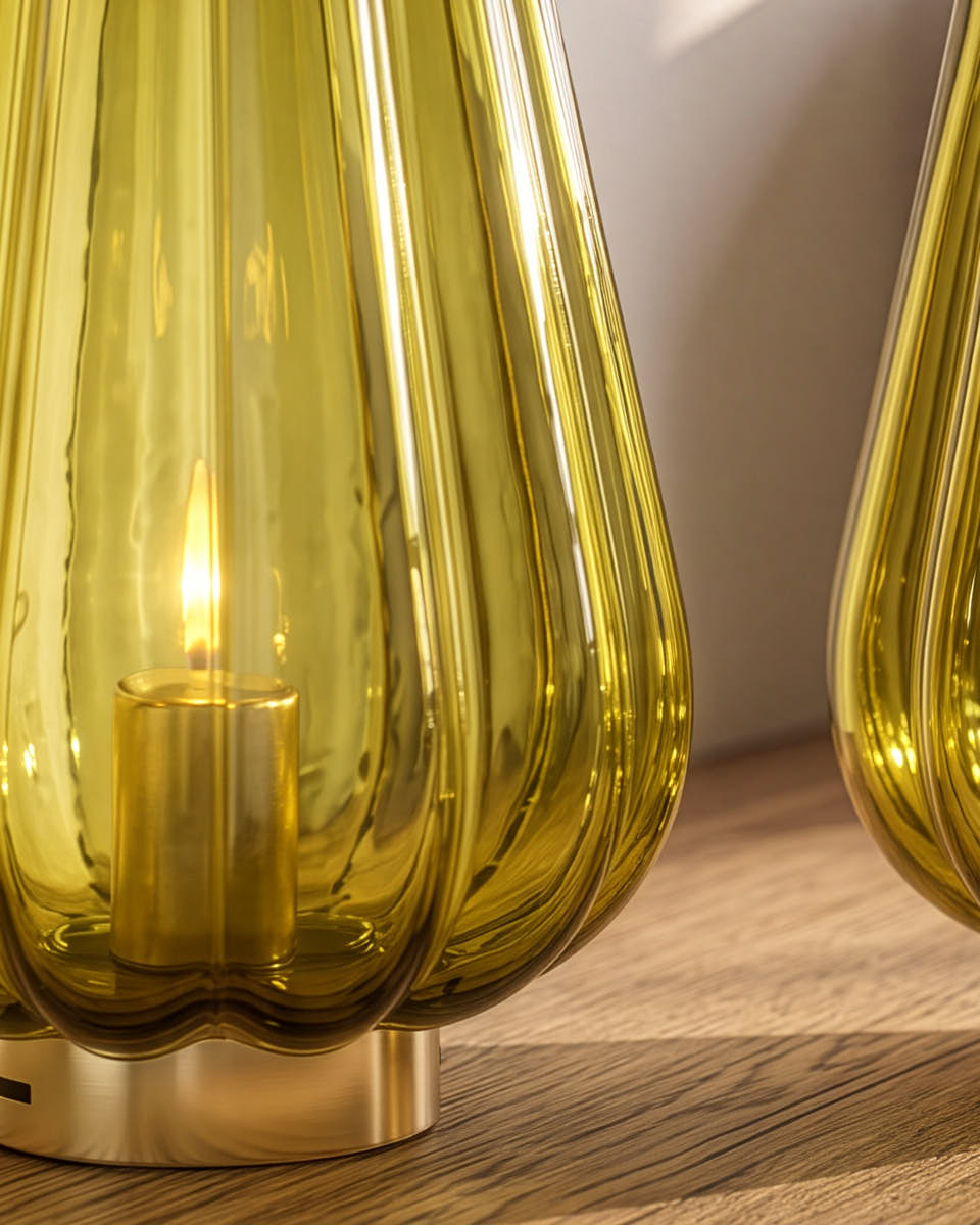 Olive Green Glass LED Lantern