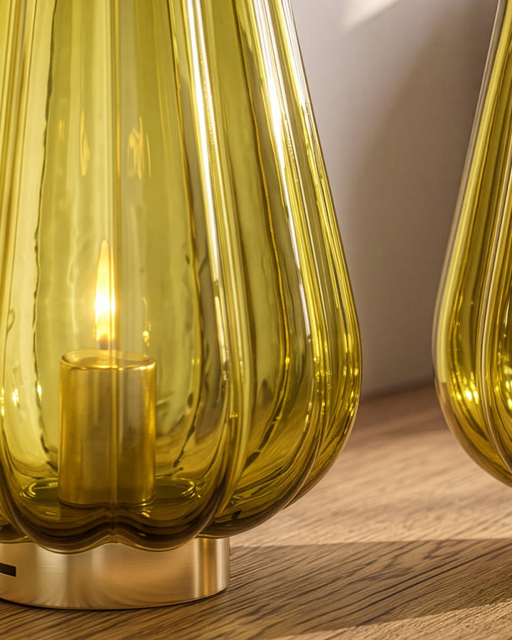 Olive Green Glass LED Lantern