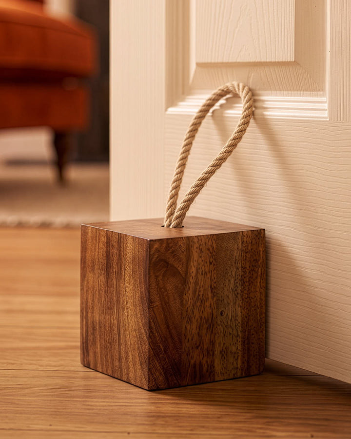 Mango Wood Cube Door Stop 1.5kg