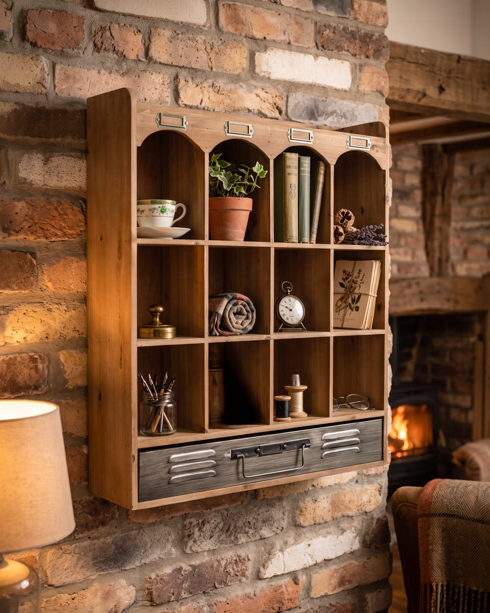 12 Compartment Vintage Wall Organiser
