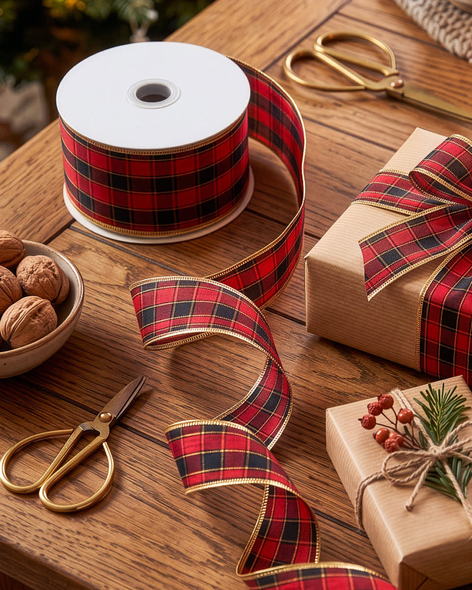 Red and Black Tartan Ribbon 9m