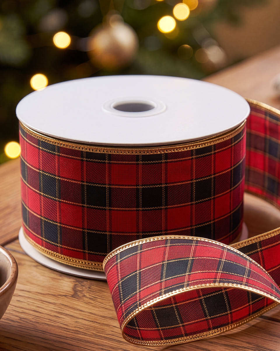 Red and Black Tartan Ribbon 9m