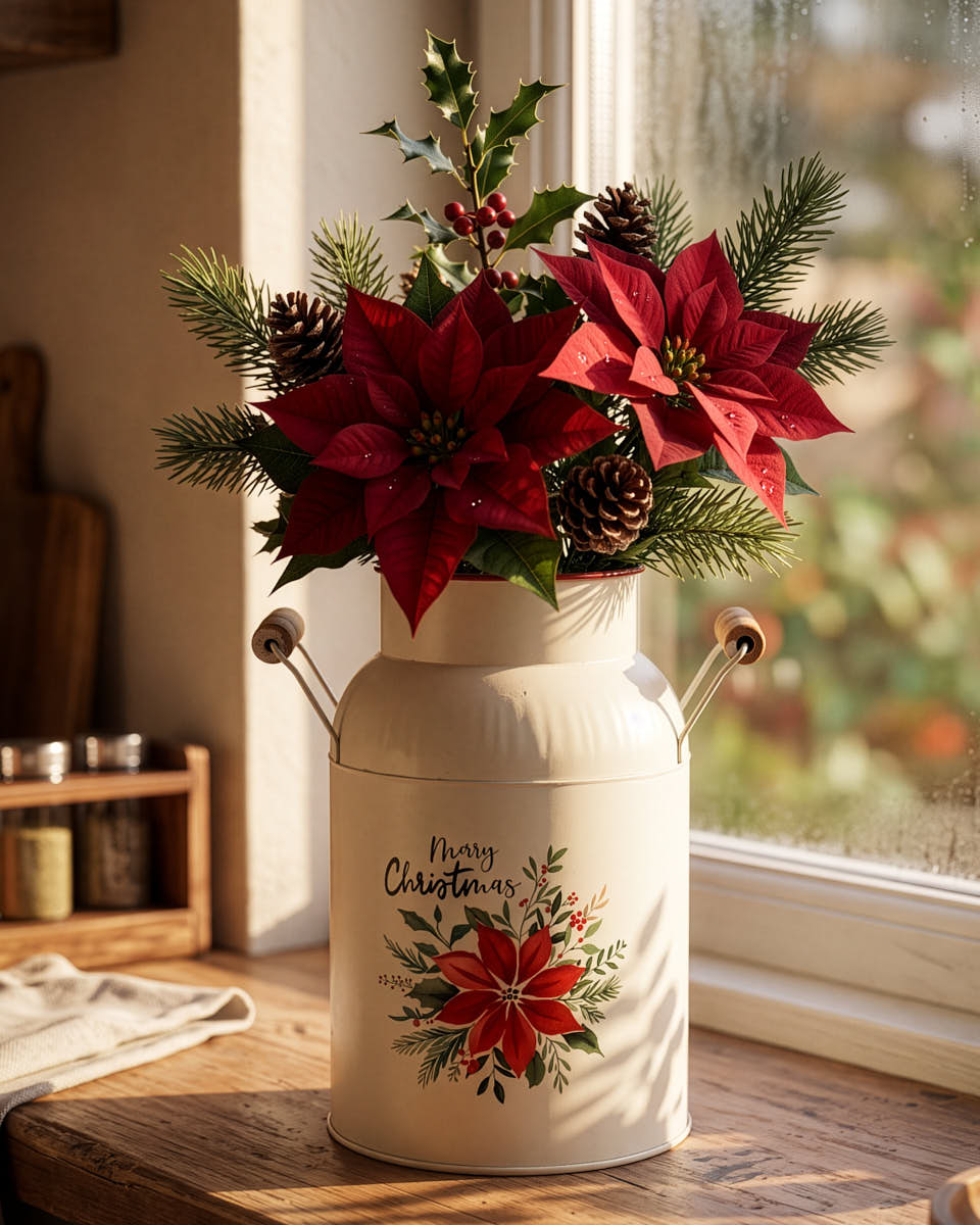 Poinsettia Milk Churn Vase