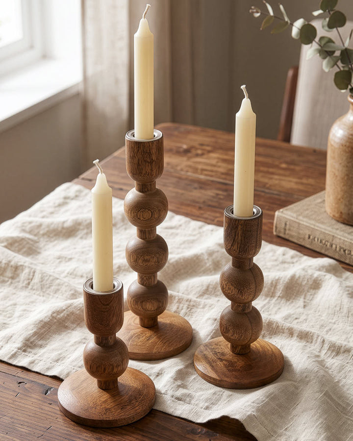 Turned Wood Candle Holder Set of 3