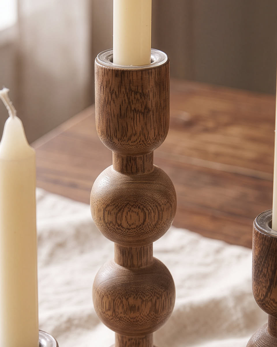 Turned Wood Candle Holder Set of 3