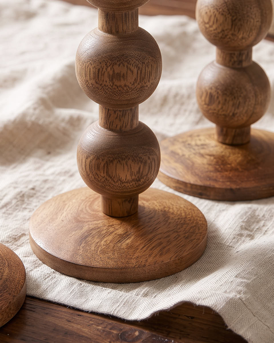Turned Wood Candle Holder Set of 3