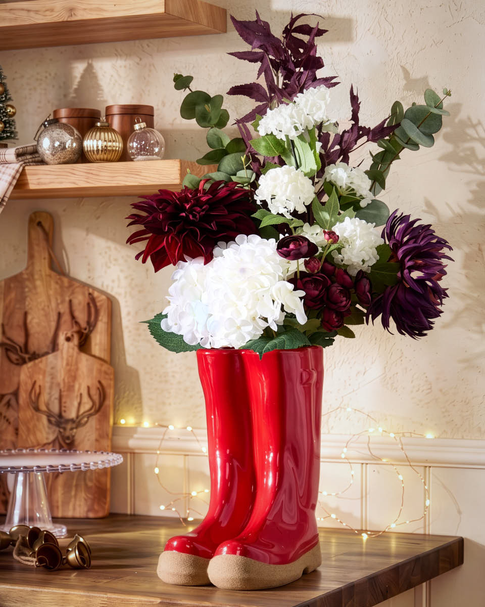 Autumn Mulberry Bouquet with Welly Vase